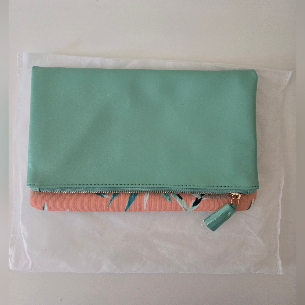 Rachel Pally Colorblock Mint & Coral Tropical Zip Pouch